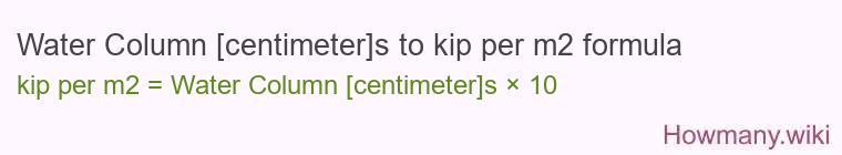 Water Column [centimeter]s to kip per m2 formula