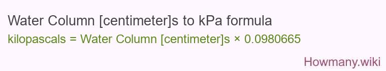 Water Column [centimeter]s to kPa formula