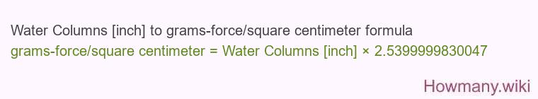 Water Columns [inch] to grams-force/square centimeter formula