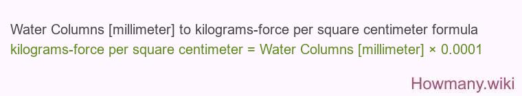 Water Columns [millimeter] to kilograms-force per square centimeter formula