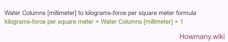 Water Columns [millimeter] to kilograms-force per square meter formula