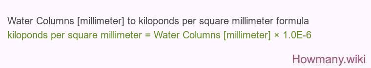 Water Columns [millimeter] to kiloponds per square millimeter formula