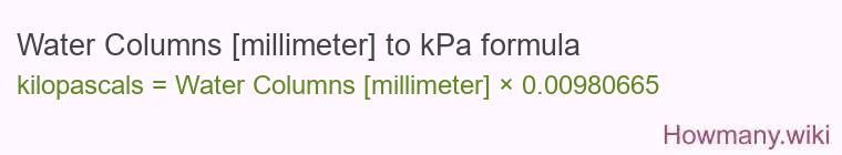 Water Columns [millimeter] to kPa formula