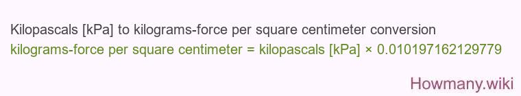 Kilopascals [kPa] to kilograms-force per square centimeter conversion