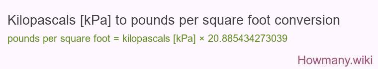 Kilopascals [kPa] to pounds per square foot conversion