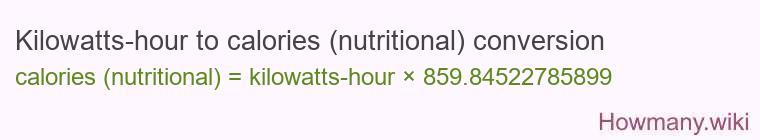 Kilowatts-hour to calories (nutritional) conversion