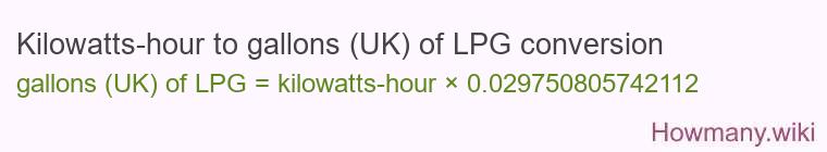 Kilowatts-hour to gallons (UK) of LPG conversion