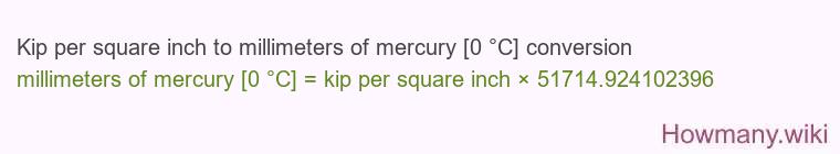 Kip per square inch to millimeters of mercury [0 °C] conversion