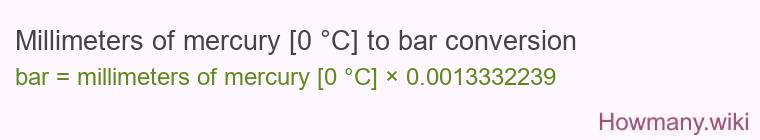 Millimeters of mercury [0 °C] to bar conversion