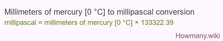 Millimeters of mercury [0 °C] to millipascal conversion