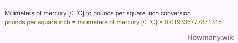 Millimeters of mercury [0 °C] to pounds per square inch conversion
