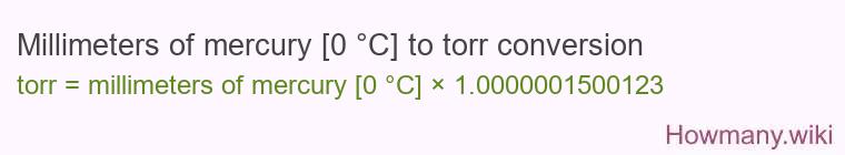 Millimeters of mercury [0 °C] to torr conversion