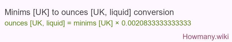 Minims [UK] to ounces [UK, liquid] conversion
