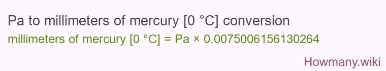 Pa to millimeters of mercury [0 °C] conversion