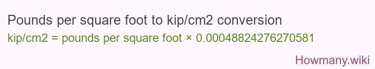 Pounds per square foot to kip/cm2 conversion