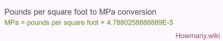 Pounds per square foot to MPa conversion