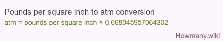 Pounds per square inch to atm conversion Pounds per square inch to atm conversion