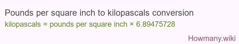 Pounds per square inch to kilopascals conversion