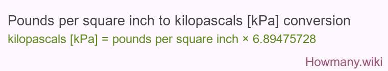 Pounds per square inch to kilopascals [kPa] conversion