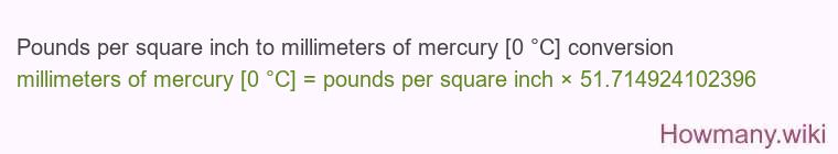 Pounds per square inch to millimeters of mercury [0 °C] conversion