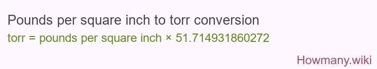 Pounds per square inch to torr conversion