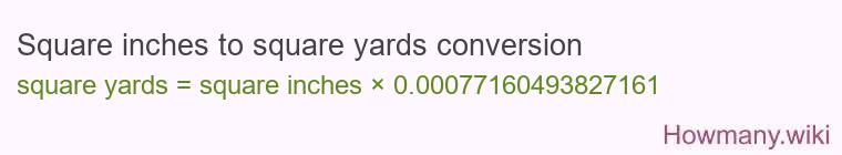 Square inches to square yards conversion