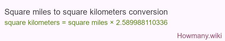 Square miles to square kilometers conversion Square miles to square kilometers conversion