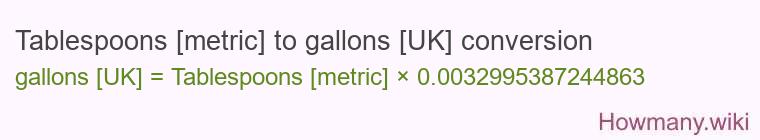 Tablespoons [metric] to gallons [UK] conversion