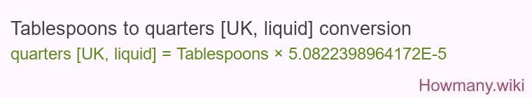 Tablespoons to quarters [UK, liquid] conversion