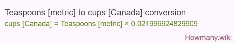 Teaspoons [metric] to cups [Canada] conversion