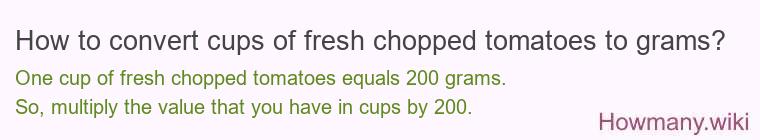 How to convert cups of fresh chopped tomatoes to grams?