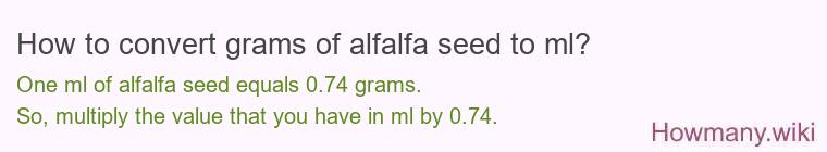 How to convert grams of alfalfa seed to ml?