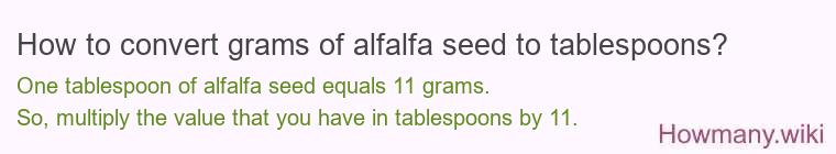 How to convert grams of alfalfa seed to tablespoons?