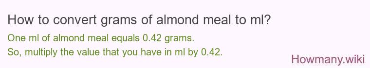 How to convert grams of almond meal to ml? How to convert grams of almond meal to ml?