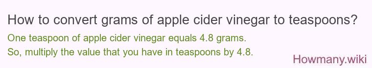 How to convert grams of apple cider vinegar to teaspoons?
