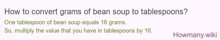 How to convert grams of bean soup to tablespoons?