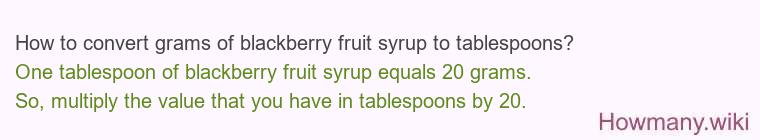 How to convert grams of blackberry fruit syrup to tablespoons?