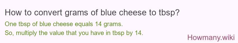 How to convert grams of blue cheese to tbsp? How to convert grams of blue cheese to tbsp?