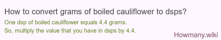 How to convert grams of boiled cauliflower to dsps? How to convert grams of boiled cauliflower to dsps?