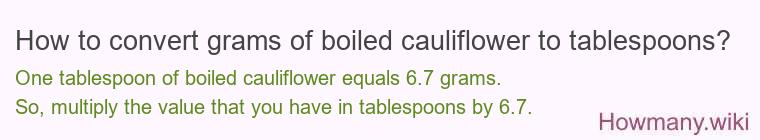 How to convert grams of boiled cauliflower to tablespoons?