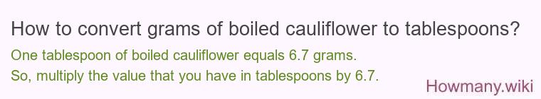 How to convert grams of boiled cauliflower to tablespoons?