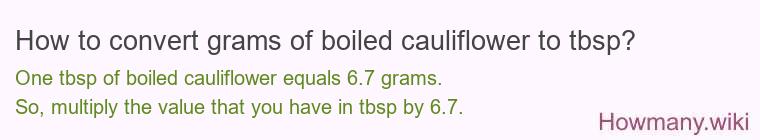 How to convert grams of boiled cauliflower to tbsp?