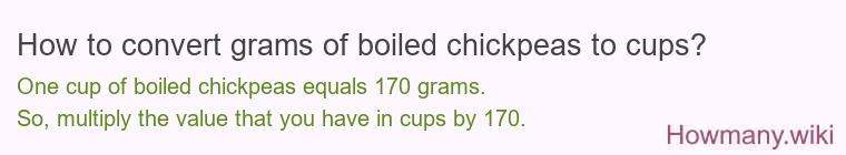 How to convert grams of boiled chickpeas to cups?