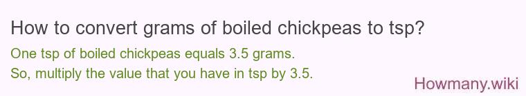 How to convert grams of boiled chickpeas to tsp? How to convert grams of boiled chickpeas to tsp?