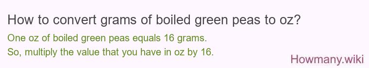 How to convert grams of boiled green peas to oz?