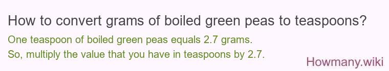How to convert grams of boiled green peas to teaspoons?