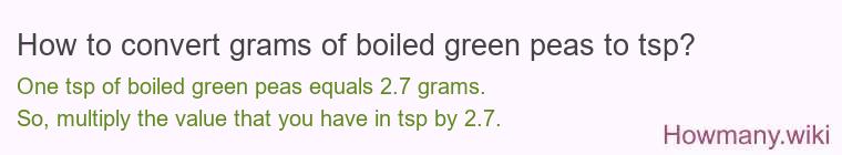 How to convert grams of boiled green peas to tsp? How to convert grams of boiled green peas to tsp?