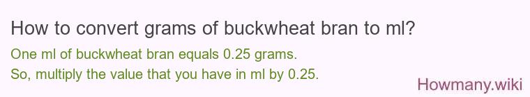 How to convert grams of buckwheat bran to ml? How to convert grams of buckwheat bran to ml?