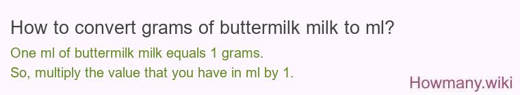 How to convert grams of buttermilk milk to ml? How to convert grams of buttermilk milk to ml?