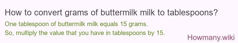 How to convert grams of buttermilk milk to tablespoons?